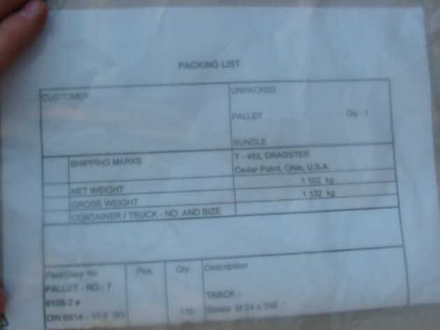 Dragster packing slip